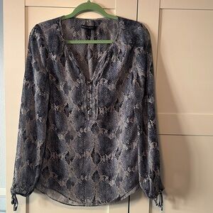 White House Black Market Gray and Blue Snake Print Blouse
